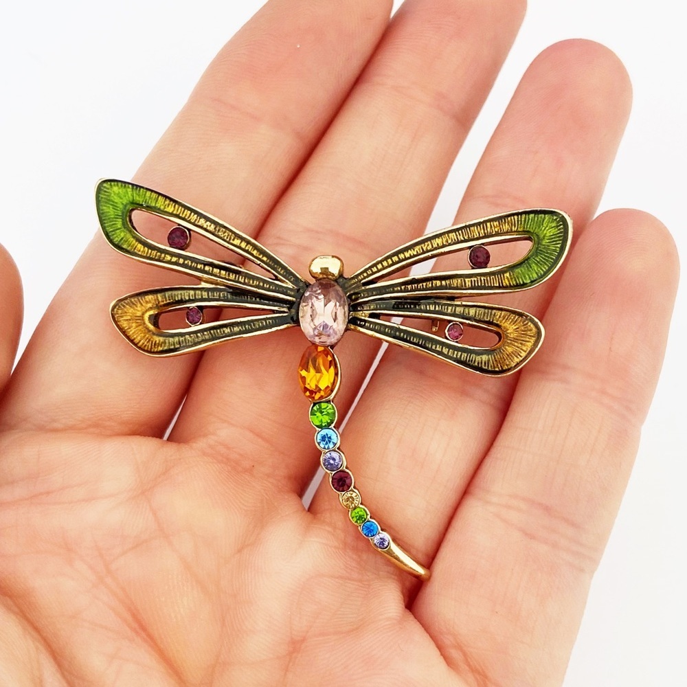 Monet rhinestone multi color dragonfly brooch